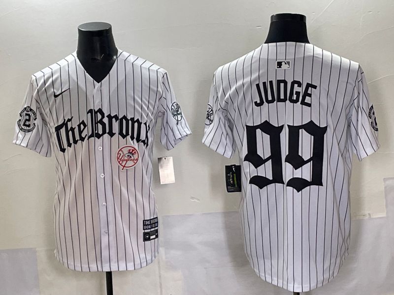 Men 2025 New York Yankees 99 Judge White Stripe Five generations Joint Name Nike MLB Jersey style 010